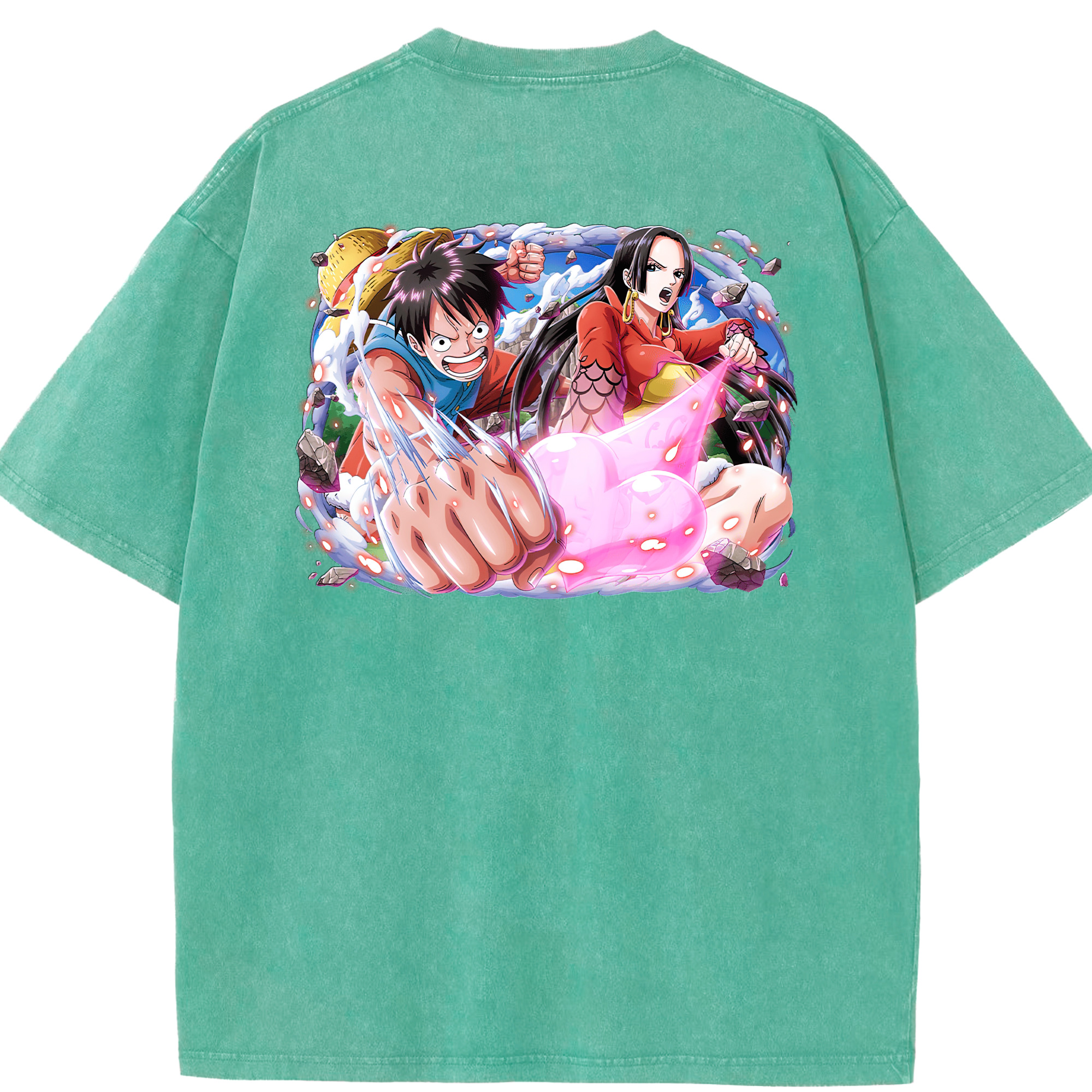 ワンピース モンキー・D・ルフィ ONE PIECE Monkey D. Luffy 綿100% ヴィンテージ風 半袖Tシャツ（背面プリント）